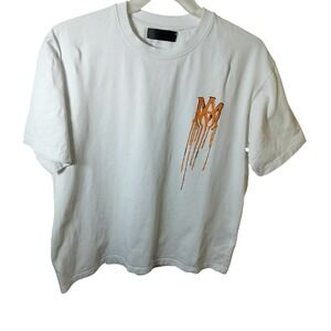 Amiri Mens Orange Drip Logo Graphic T-Shirt White Short Sleeve Crew Neck XL